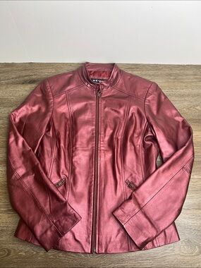 Révue Metallic Leather Jacket Women’s Small Moto Zip Front Statement Jacket